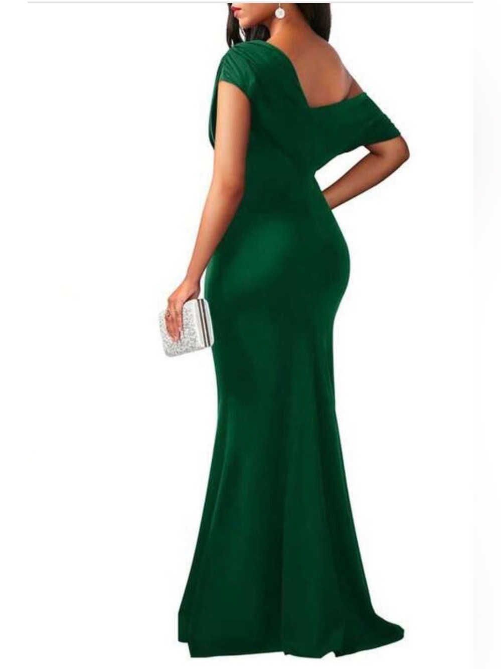 Off-Shoulder Maxi Evening Gown in Emerald Green